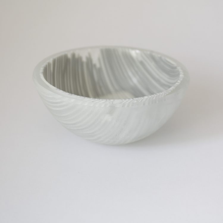 grey and white striped fused glass trinket bowl by Bridget Marchi